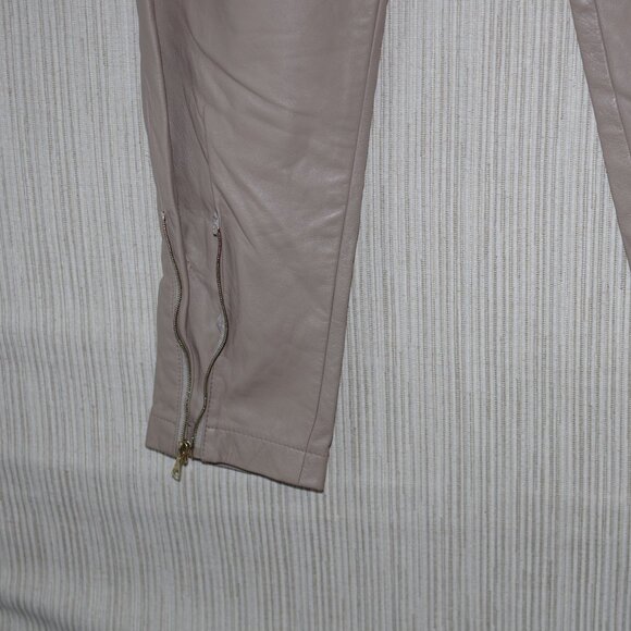 Rebecca Taylor Taupe Beige  leather pants elastic waist hem zip Jogger Size: 2 - Picture 6 of 17